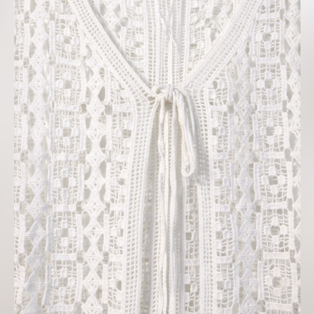 Davi & Dani White Crochet Kimono Duster Swim Cover Up Size S/M Cotton NWOT - Picture 4 of 5